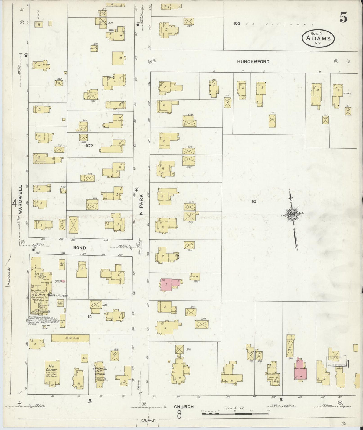 Sanborn Fire Insurance Map from Adams, Jefferson County, New York (1911), Sheet #0005 - Complete Map Set gallery image, historic Sanborn map, vintage wall art, New York New York
