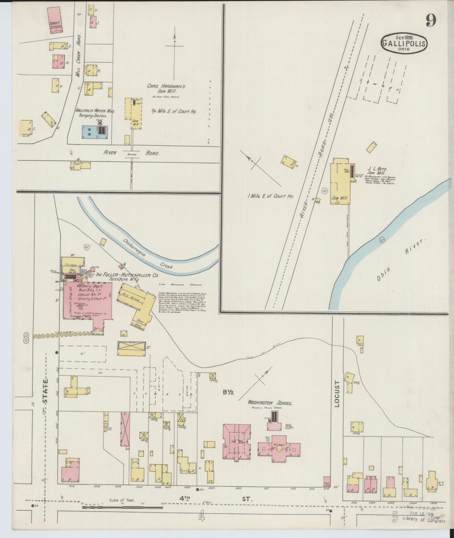 Sanborn Fire Insurance Map from Gallipolis, Gallia County, Ohio (1895), Sheet #0009 - Historic Sanborn Fire Insurance Map Print, vintage old map wall art, antique decor, genealogy gift, Ohio Ohio map