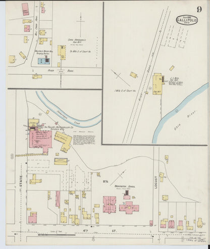 Sanborn Fire Insurance Map from Gallipolis, Gallia County, Ohio (1895), Sheet #0009 - Historic Sanborn Fire Insurance Map Print, vintage old map wall art, antique decor, genealogy gift, Ohio Ohio map