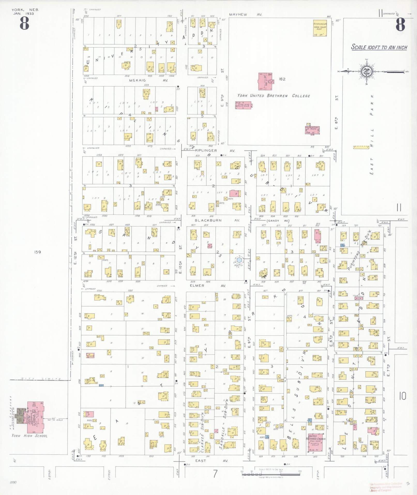 Sanborn Fire Insurance Map from York, York County, Nebraska (1933), Sheet #0008 - Complete Map Set gallery image, historic Sanborn map, vintage wall art, Nebraska Nebraska