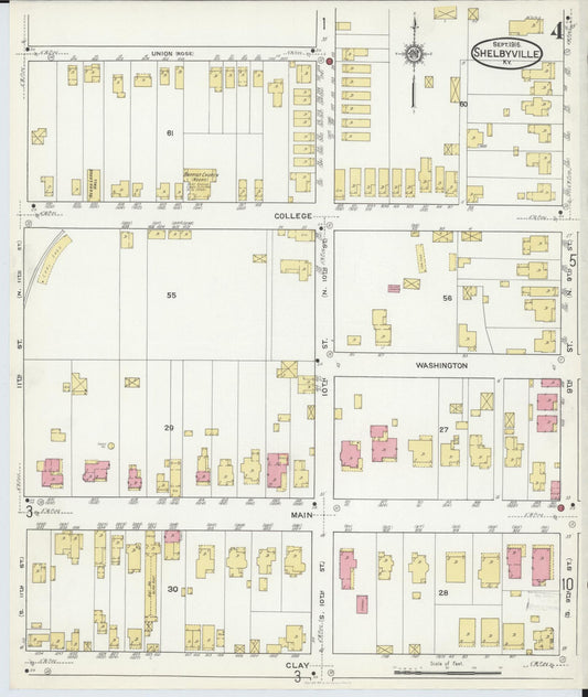 Sanborn Fire Insurance Map from Shelbyville, Shelby County, Kentucky (1916), Sheet #0004 - Historic Sanborn Fire Insurance Map Print, vintage old map wall art, antique decor, genealogy gift, Kentucky Kentucky map