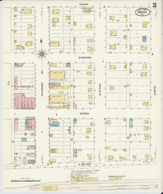 Sanborn Fire Insurance Map from Brush, Morgan County, Colorado (1908), Sheet #0003 - Historic Sanborn Fire Insurance Map Print, vintage old map wall art, antique decor, genealogy gift, Colorado Colorado map