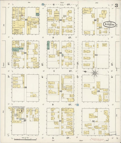 Sanborn Fire Insurance Map from Eureka, Humboldt County, California (1889), Sheet #0003 - Complete Map Set gallery image, historic Sanborn map, vintage wall art, California California