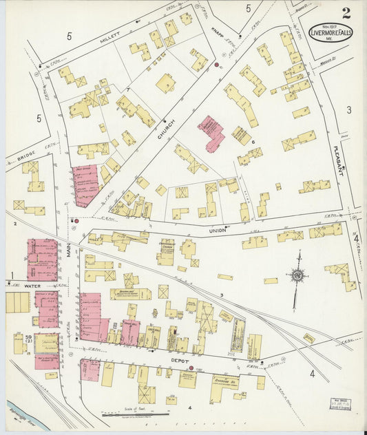 Sanborn Fire Insurance Map from Livermore Falls, Androscoggin County, Maine (1917), Sheet #0002 - Historic Sanborn Fire Insurance Map Print, vintage old map wall art, antique decor, genealogy gift, Maine Maine map