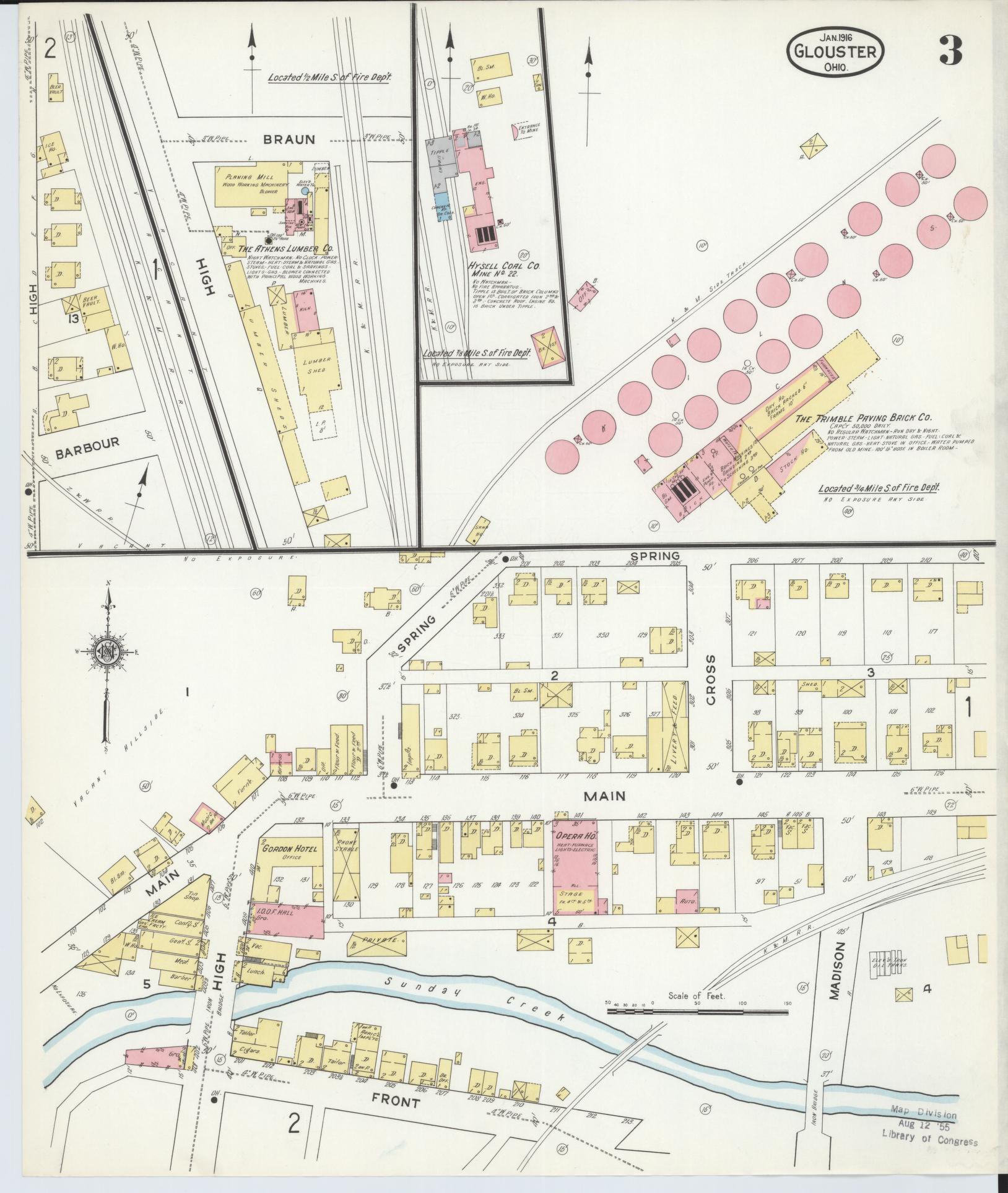 Sanborn Fire Insurance Map from Glouster, Athens County, Ohio (1912), Sheet #0003 - Complete Map Set gallery image, historic Sanborn map, vintage wall art, Ohio Ohio
