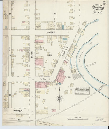 Sanborn Fire Insurance Map from Warren, Trumbull County, Ohio (1884), Sheet #0005 - Historic Sanborn Fire Insurance Map Print, vintage old map wall art, antique decor, genealogy gift, Ohio Ohio map