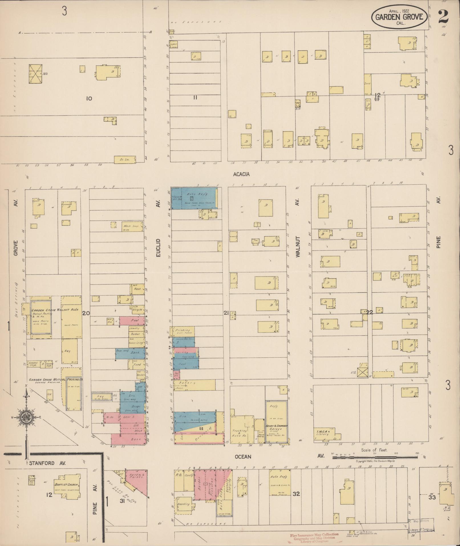 Sanborn Fire Insurance Map from Garden Grove, Orange County, California (1922), Sheet #0002 - Historic Sanborn Fire Insurance Map Print, vintage old map wall art, antique decor, genealogy gift, California California map