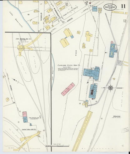 Sanborn Fire Insurance Map from Ishpeming, Marquette County, Michigan (1911), Sheet #0011 - Historic Sanborn Fire Insurance Map Print, vintage old map wall art, antique decor, genealogy gift, Michigan Michigan map