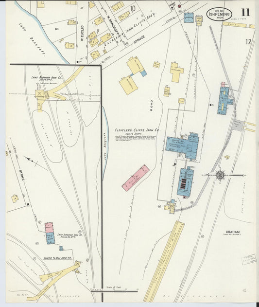 Sanborn Fire Insurance Map from Ishpeming, Marquette County, Michigan (1911), Sheet #0011 - Historic Sanborn Fire Insurance Map Print, vintage old map wall art, antique decor, genealogy gift, Michigan Michigan map