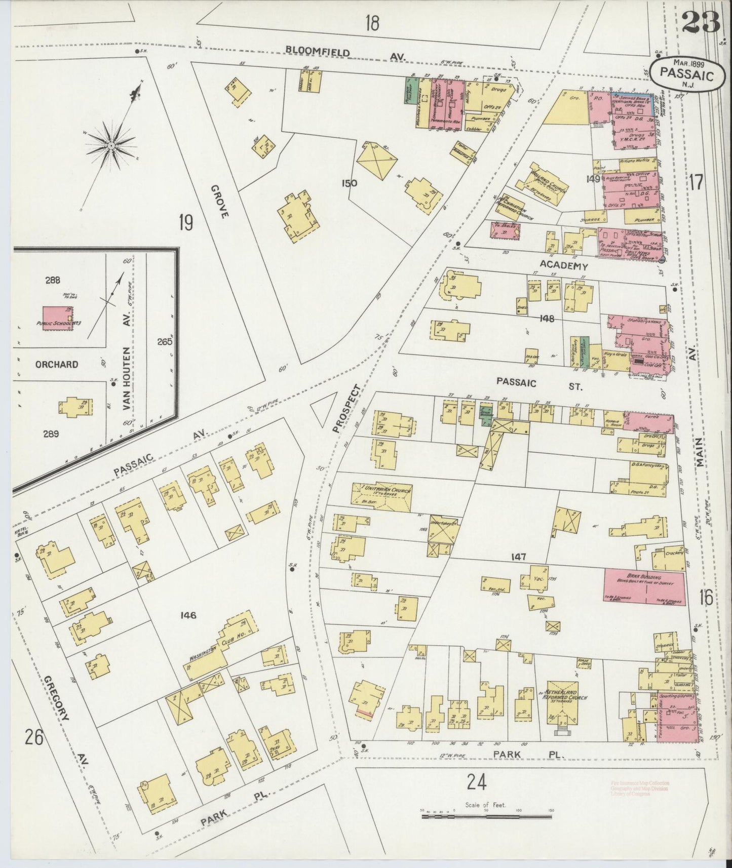 Sanborn Fire Insurance Map from Passaic, Passaic County, New Jersey (1899), Sheet #0023 - Complete Map Set gallery image, historic Sanborn map, vintage wall art, New Jersey New Jersey