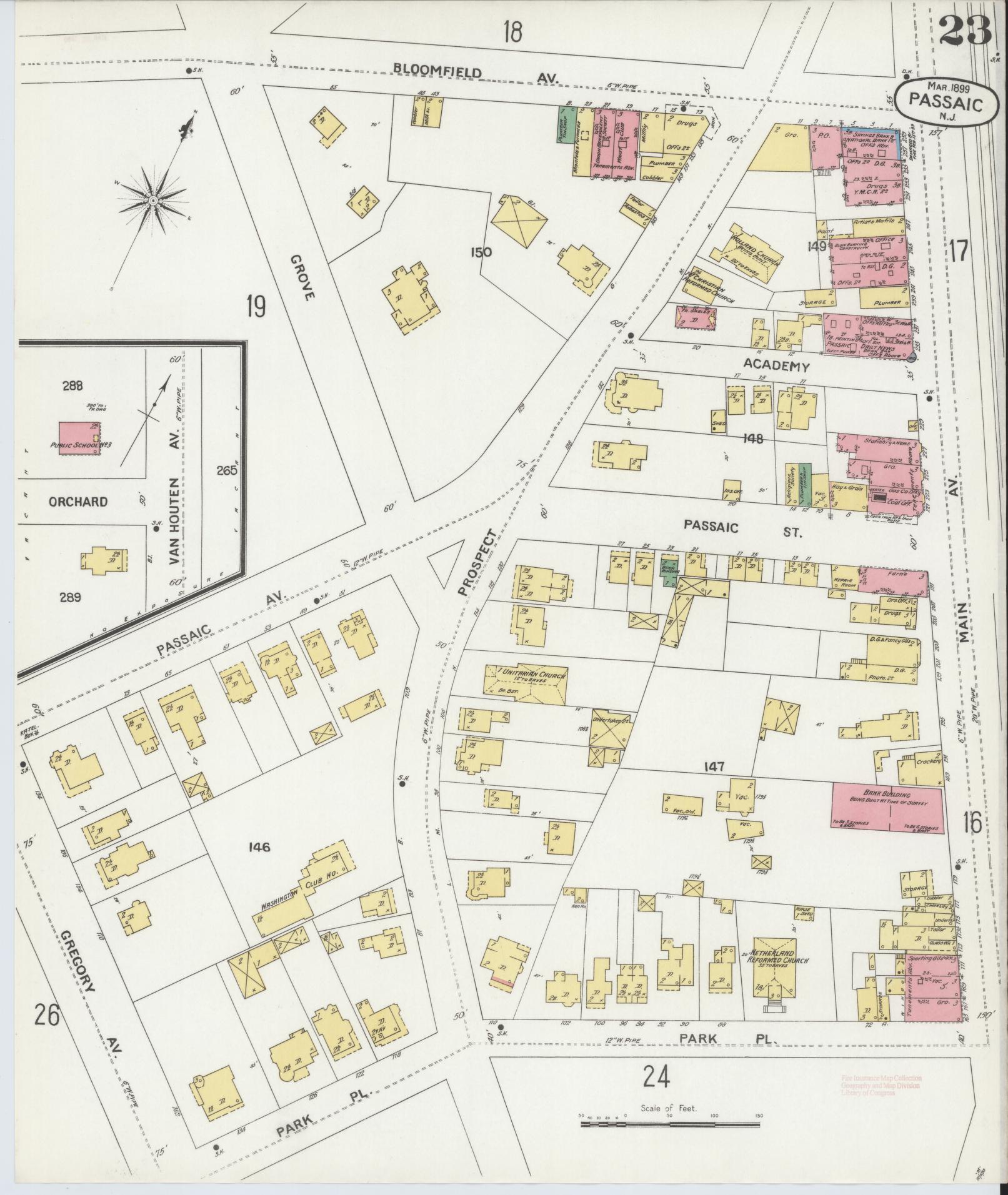 Sanborn Fire Insurance Map from Passaic, Passaic County, New Jersey (1899), Sheet #0023 - Complete Map Set gallery image, historic Sanborn map, vintage wall art, New Jersey New Jersey