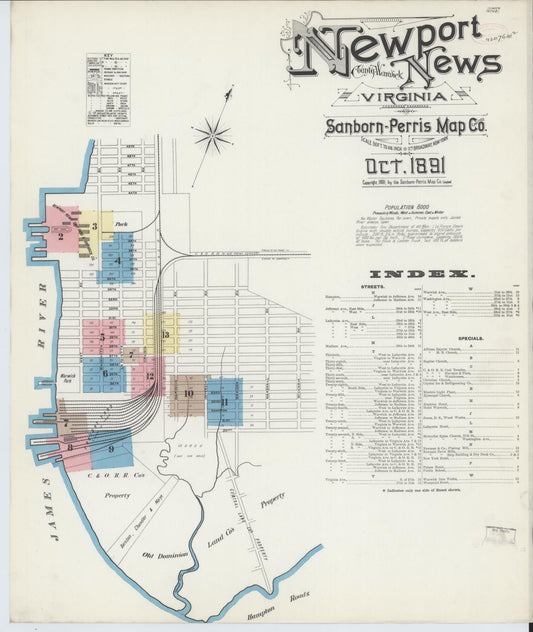 Sanborn Fire Insurance Map from Newport News, Independent Cities, Virginia. (1891) – Historic Sanborn Fire Insurance Map Print