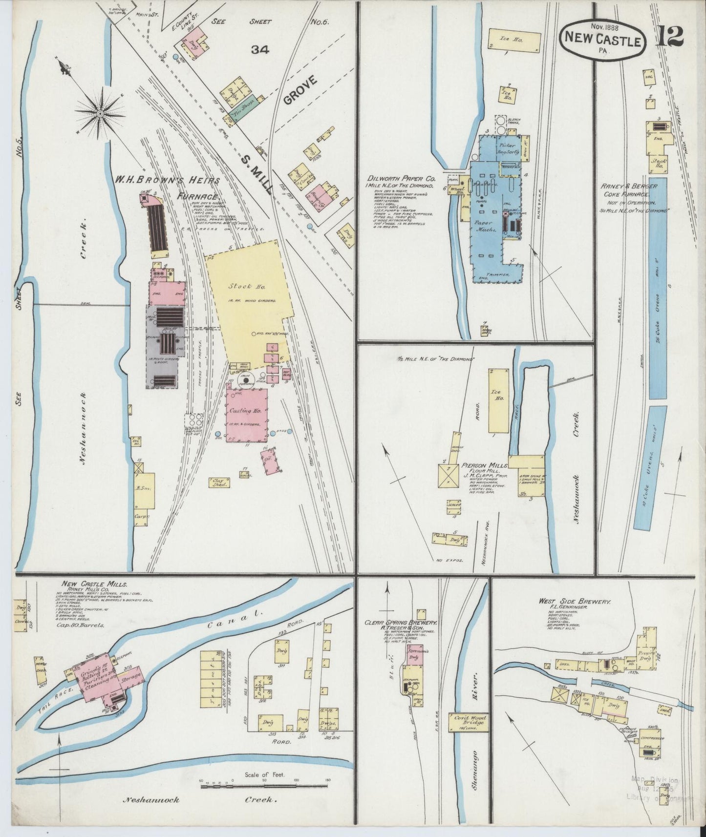 Sanborn Fire Insurance Map from New Castle, Lawrence County, Pennsylvania (1888), Sheet #0012 - Complete Map Set gallery image, historic Sanborn map, vintage wall art, Pennsylvania Pennsylvania