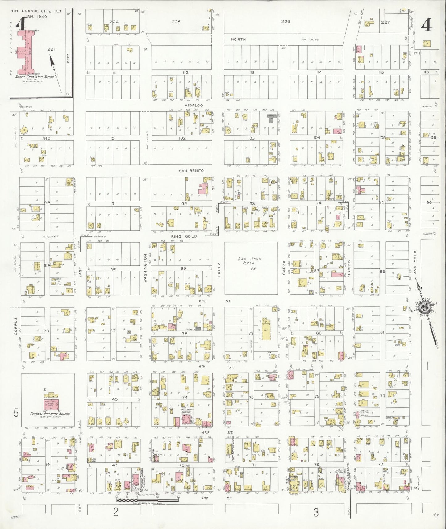Sanborn Fire Insurance Map from Rio Grande City, Starr County, Texas (1940), Sheet #0004 - Historic Sanborn Fire Insurance Map Print, vintage old map wall art, antique decor, genealogy gift, Texas Texas map