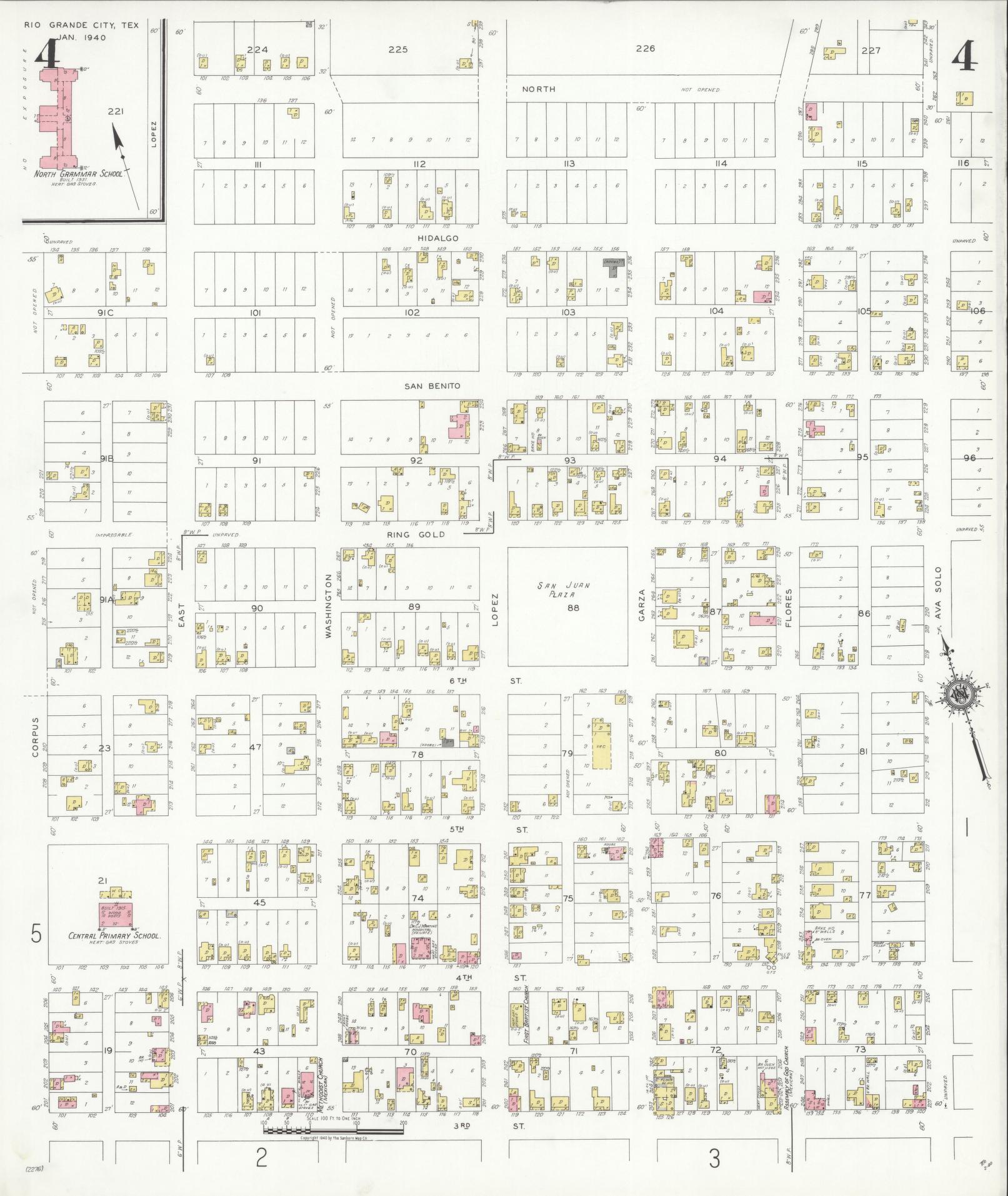 Sanborn Fire Insurance Map from Rio Grande City, Starr County, Texas (1940), Sheet #0004 - Historic Sanborn Fire Insurance Map Print, vintage old map wall art, antique decor, genealogy gift, Texas Texas map