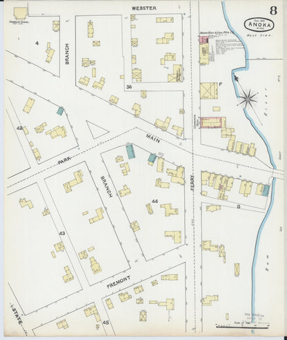 Sanborn Fire Insurance Map from Anoka, Anoka County, Minnesota (1891), Sheet #0008 - Historic Sanborn Fire Insurance Map Print, vintage old map wall art, antique decor, genealogy gift, Minnesota Minnesota map