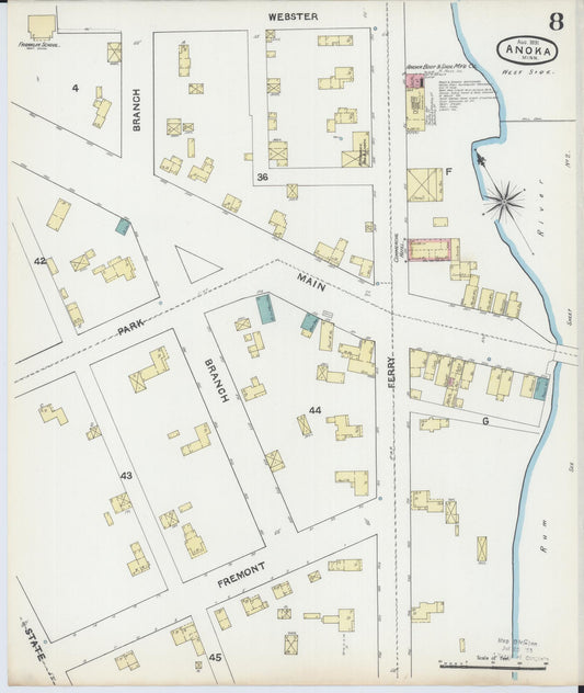 Sanborn Fire Insurance Map from Anoka, Anoka County, Minnesota (1891), Sheet #0008 - Historic Sanborn Fire Insurance Map Print, vintage old map wall art, antique decor, genealogy gift, Minnesota Minnesota map