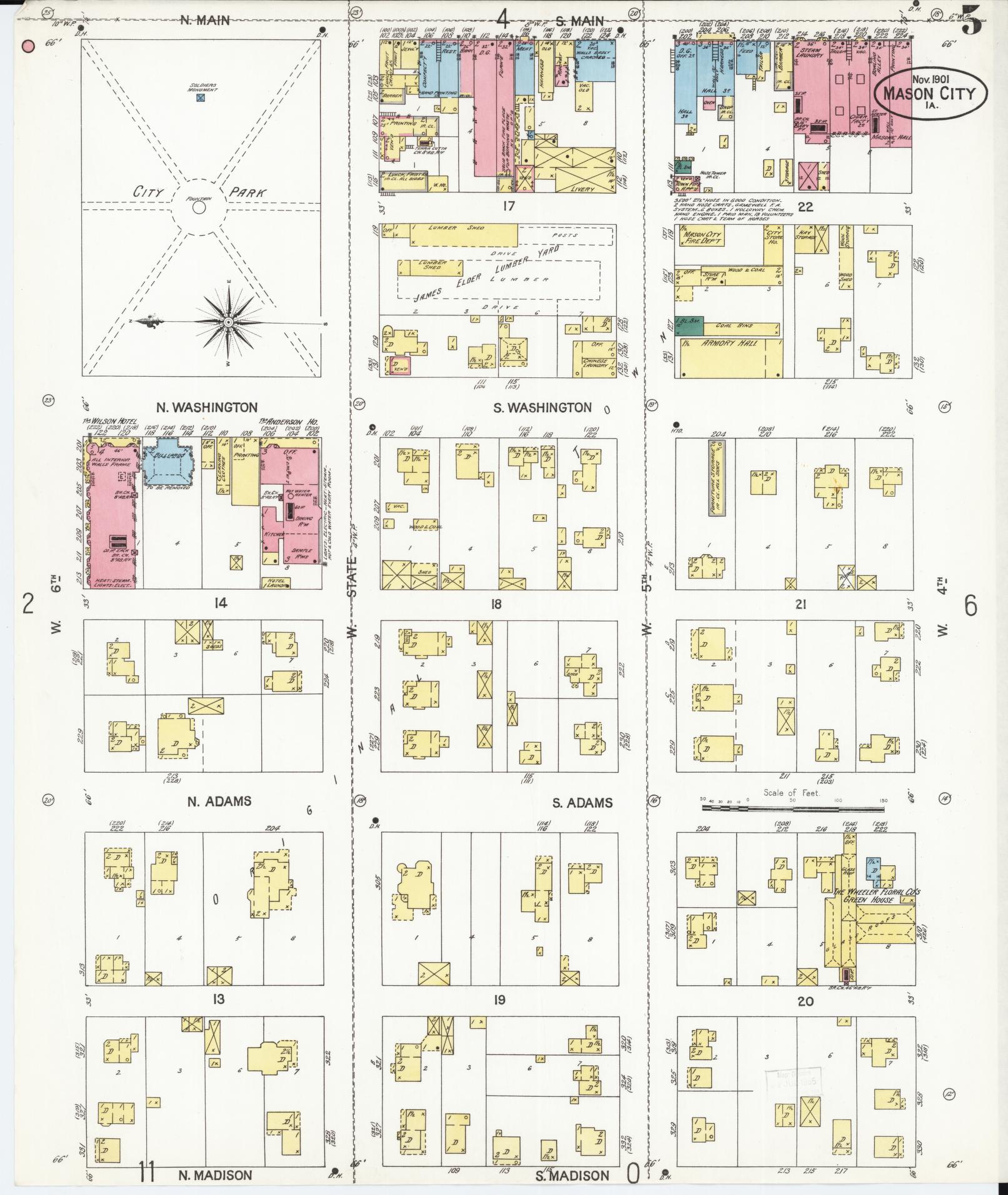 Sanborn Fire Insurance Map from Mason City, Cerro Gordo County, Iowa (1901), Sheet #0005 - Historic Sanborn Fire Insurance Map Print