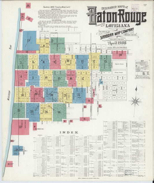 Sanborn Fire Insurance Map from Baton Rouge, East Baton Rouge Parish, Louisiana (1908), Sheet #0001 - Complete Map Set gallery image, historic Sanborn map, vintage wall art, Louisiana Louisiana