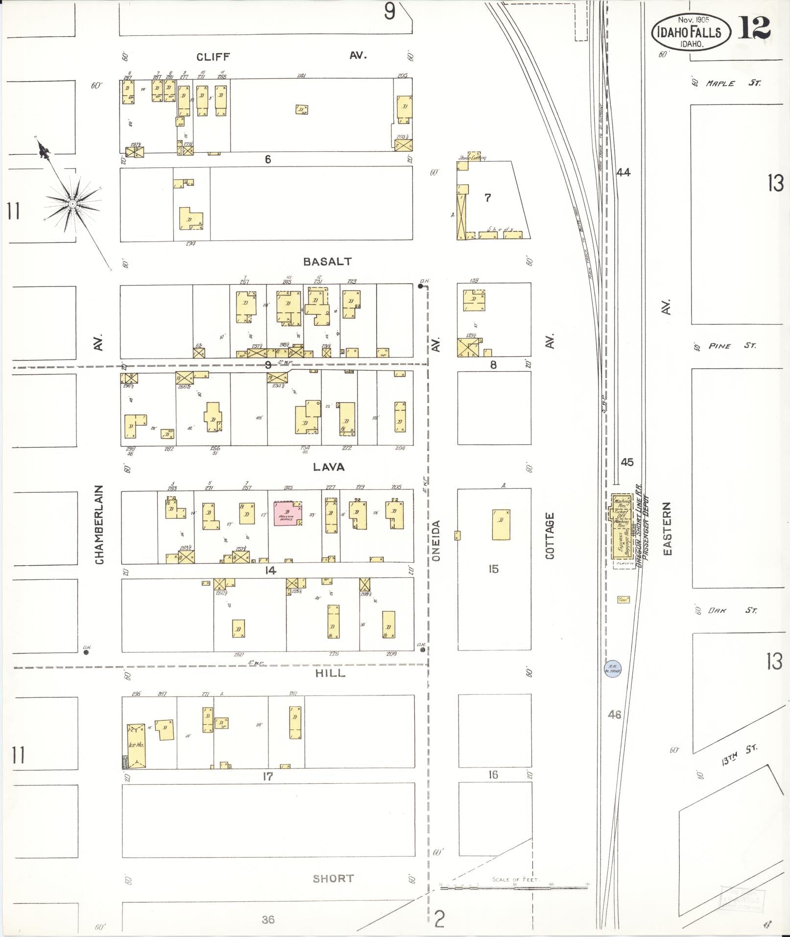 Sanborn Fire Insurance Map from Idaho Falls, Bonneville County, Idaho (1905), Sheet #0012 - Complete Map Set gallery image, historic Sanborn map, vintage wall art, Idaho Idaho