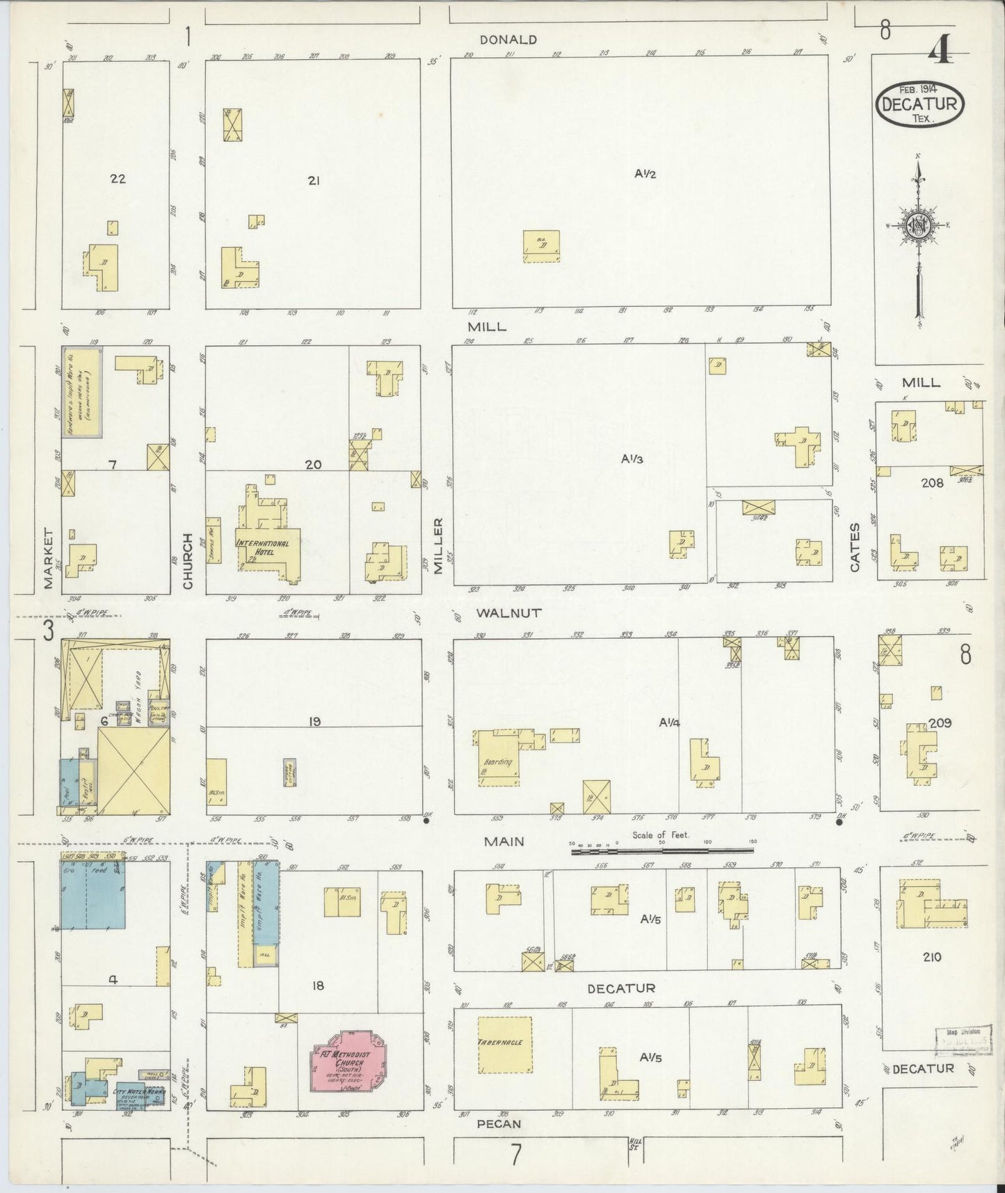 Sanborn Fire Insurance Map from Decatur, Wise County, Texas (1914), Sheet #0004 - Complete Map Set gallery image, historic Sanborn map, vintage wall art, Texas Texas