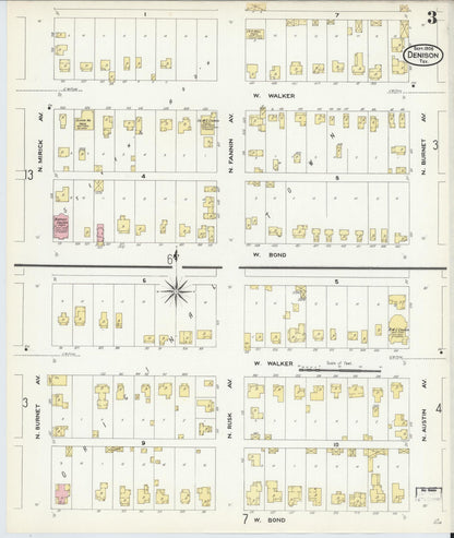 Sanborn Fire Insurance Map from Denison, Grayson County, Texas (1908), Sheet #0003 - Complete Map Set gallery image, historic Sanborn map, vintage wall art, Texas Texas