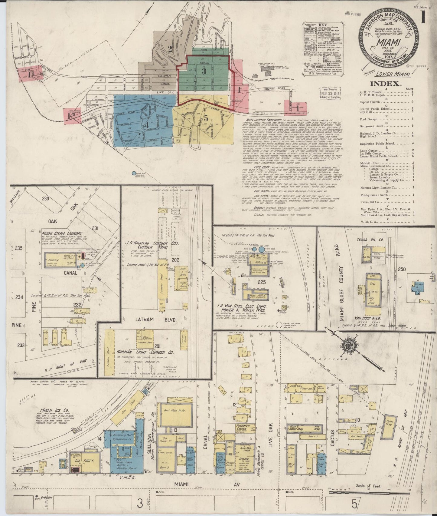 Sanborn Fire Insurance Map from Miami, Gila County, Arizona (1917), Sheet #0001 - Complete Map Set gallery image, historic Sanborn map, vintage wall art, Arizona Arizona