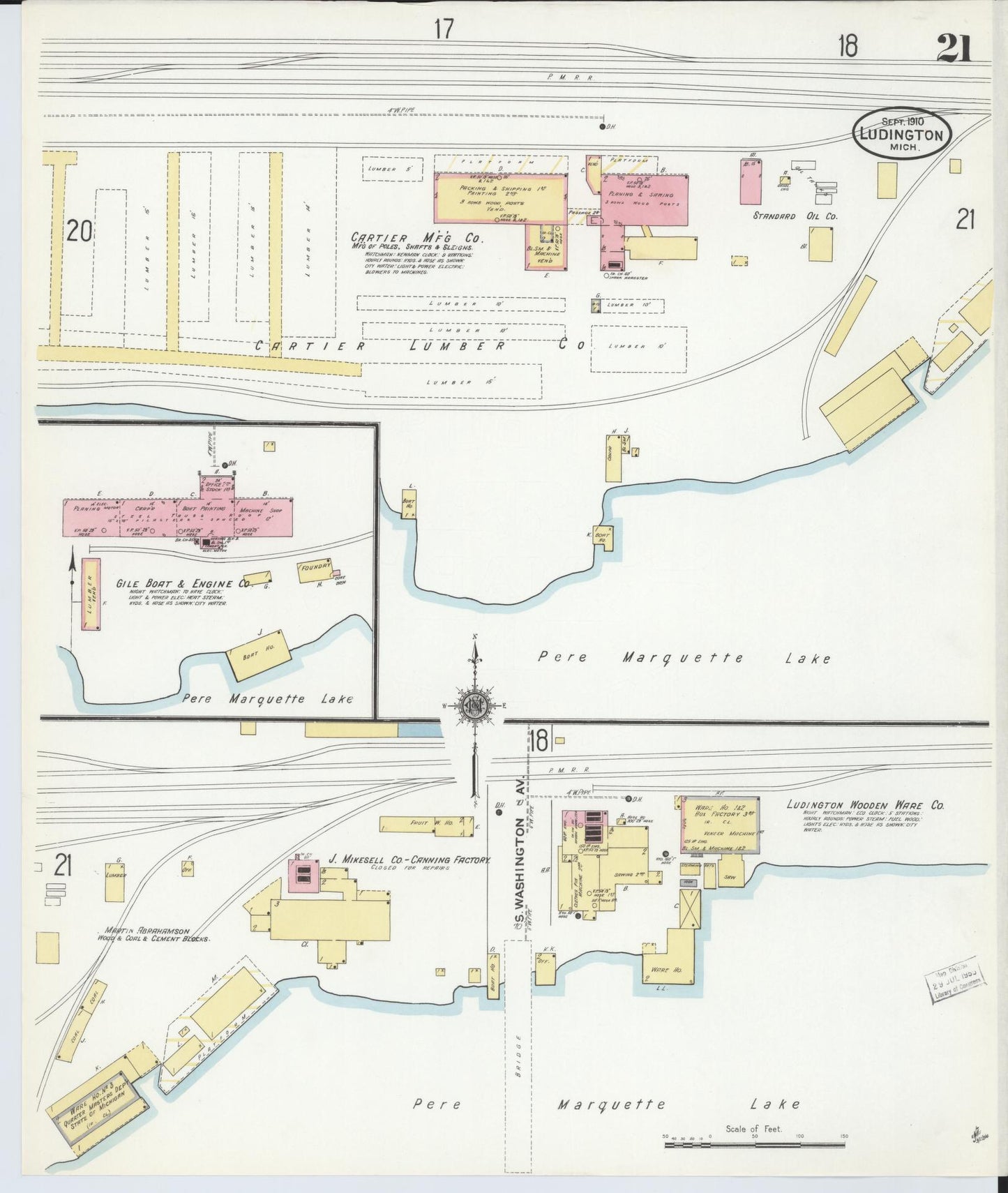 Sanborn Fire Insurance Map from Ludington, Mason County, Michigan (1910), Sheet #0021 - Complete Map Set gallery image, historic Sanborn map, vintage wall art, Michigan Michigan
