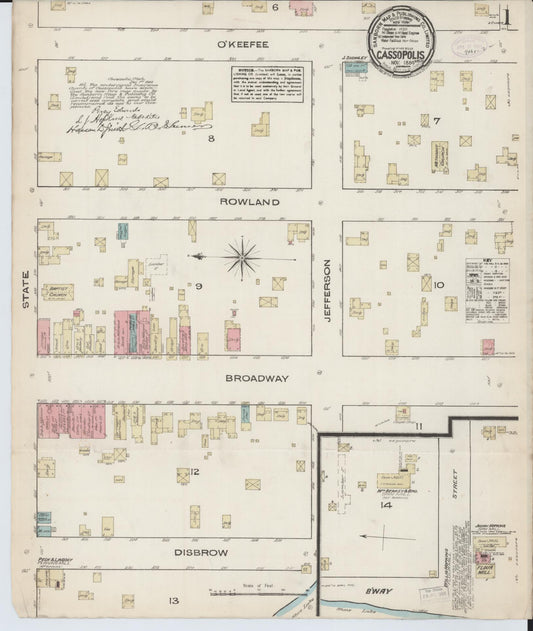 Sanborn Fire Insurance Map from Cassopolis, Cass County, Michigan (1884), Sheet #0001 - Complete Map Set gallery image, historic Sanborn map, vintage wall art, Michigan Michigan
