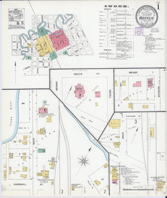 Sanborn Fire Insurance Map from Warren, Marshall County, Minnesota (1904), Sheet #0001 - Historic Sanborn Fire Insurance Map Print, vintage old map wall art, antique decor, genealogy gift, Minnesota Minnesota map