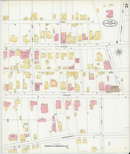 Sanborn Fire Insurance Map from Clarksburg, Harrison County, West Virginia (1905), Sheet #0005 - Complete Map Set gallery image, historic Sanborn map, vintage wall art, West Virginia West Virginia