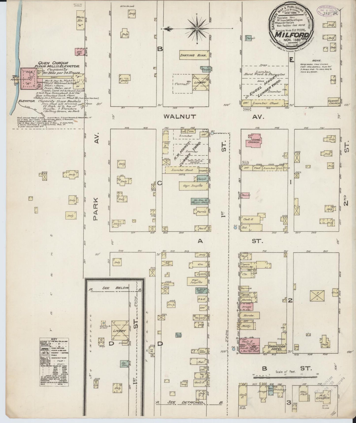 Sanborn Fire Insurance Map from Milford, Seward County, Nebraska (1885), Sheet #0001 - Historic Sanborn Fire Insurance Map Print, vintage old map wall art, antique decor, genealogy gift, Nebraska Nebraska map
