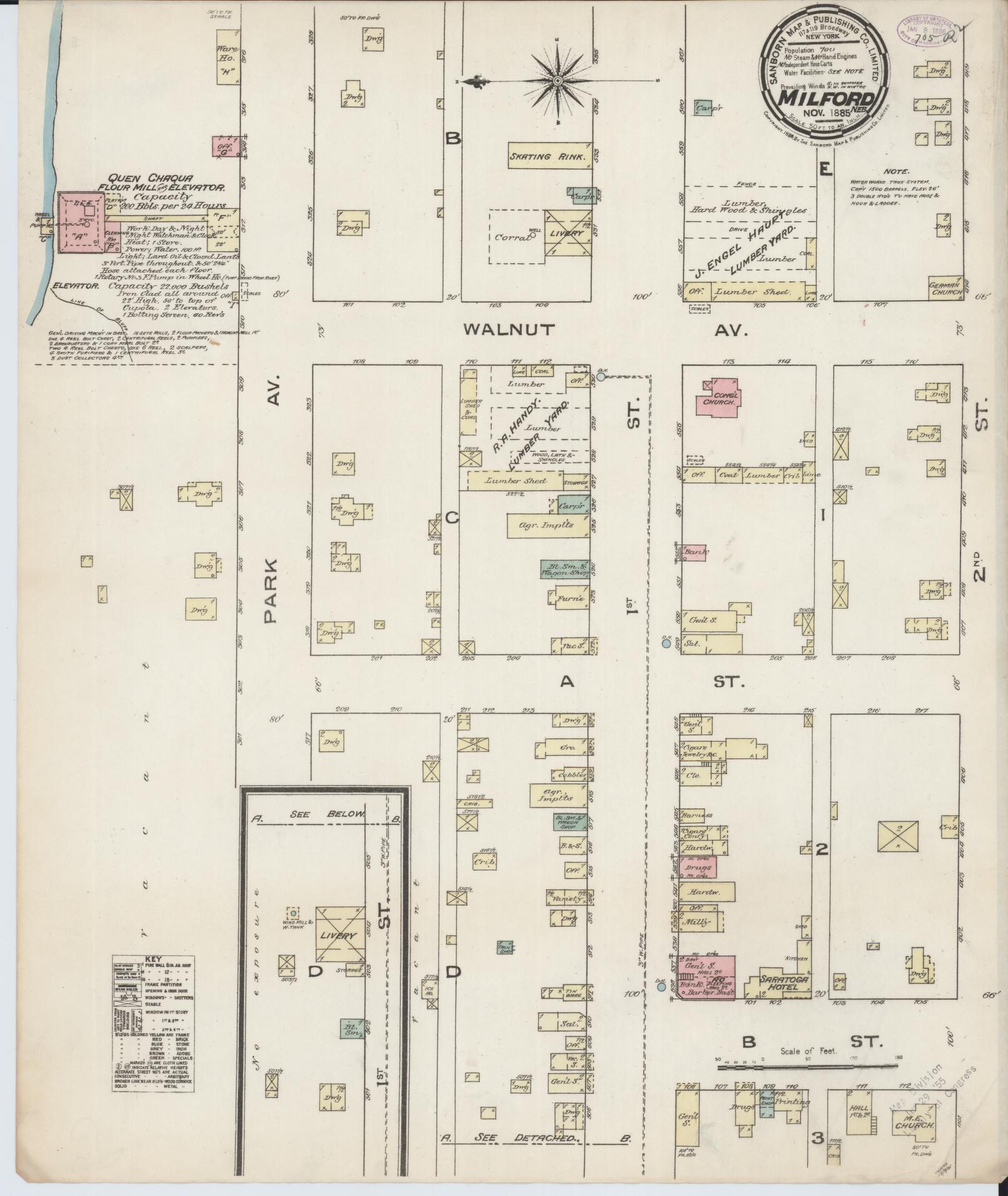 Sanborn Fire Insurance Map from Milford, Seward County, Nebraska (1885), Sheet #0001 - Historic Sanborn Fire Insurance Map Print, vintage old map wall art, antique decor, genealogy gift, Nebraska Nebraska map