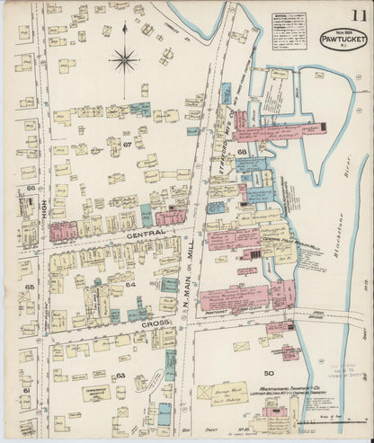 Sanborn Fire Insurance Map from Pawtucket, Providence County, Rhode Island (1884), Sheet #0011 - Complete Map Set gallery image, historic Sanborn map, vintage wall art, Rhode Island Rhode Island