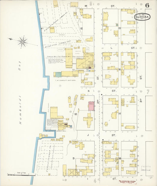 Sanborn Fire Insurance Map from Eureka, Humboldt County, California (1892), Sheet #0006 - Historic Sanborn Fire Insurance Map Print, vintage old map wall art, antique decor, genealogy gift, California California map