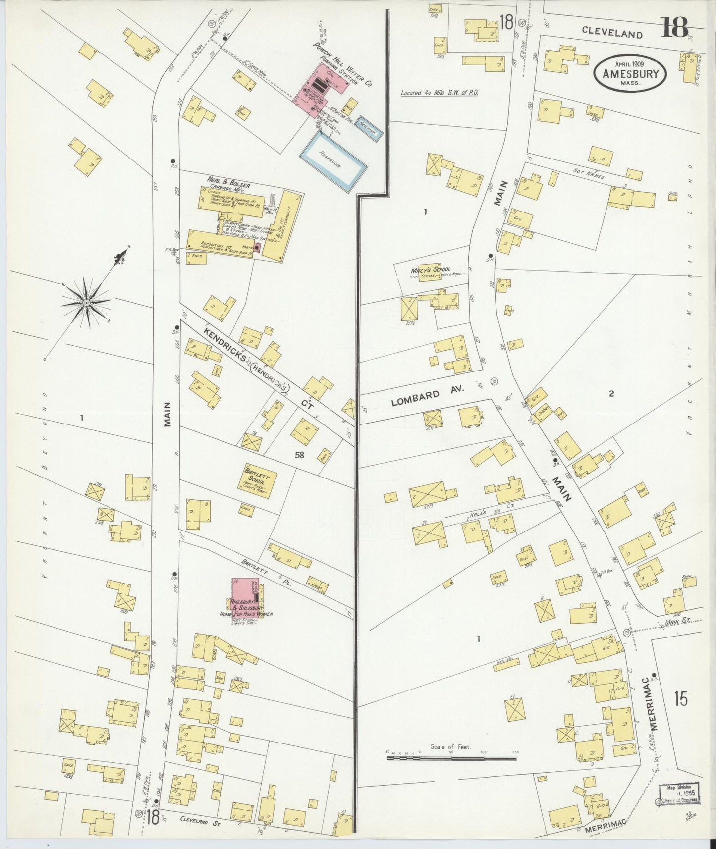 Sanborn Fire Insurance Map from Amesbury, Essex County, Massachusetts (1909), Sheet #0018 - Historic Sanborn Fire Insurance Map Print, vintage old map wall art, antique decor, genealogy gift, Massachusetts Massachusetts map