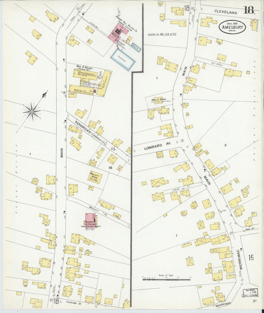 Sanborn Fire Insurance Map from Amesbury, Essex County, Massachusetts (1909), Sheet #0018 - Historic Sanborn Fire Insurance Map Print, vintage old map wall art, antique decor, genealogy gift, Massachusetts Massachusetts map