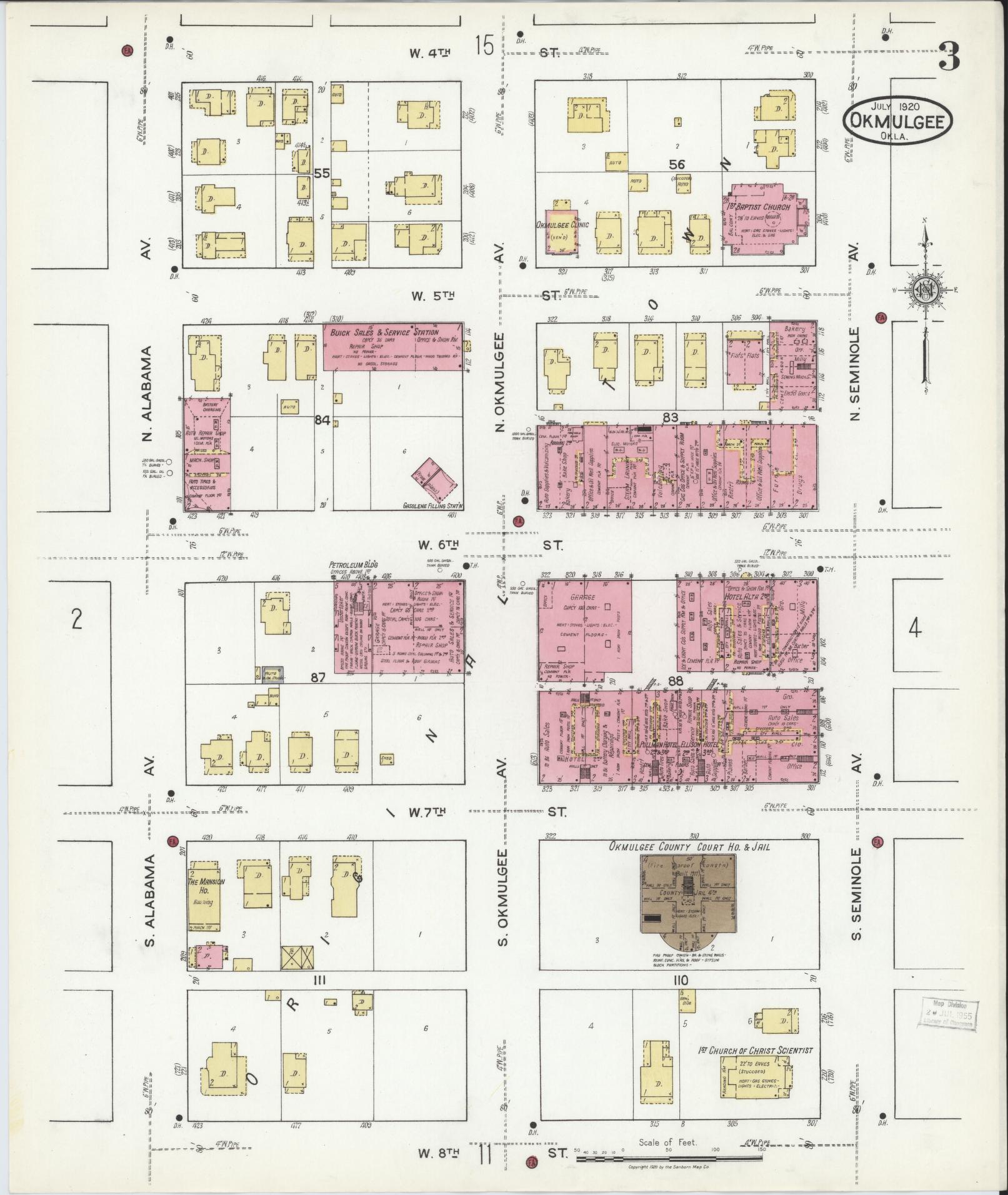 Sanborn Fire Insurance Map from Okmulgee, Okmulgee County, Oklahoma (1920), Sheet #0003 - Complete Map Set gallery image, historic Sanborn map, vintage wall art, Oklahoma Oklahoma
