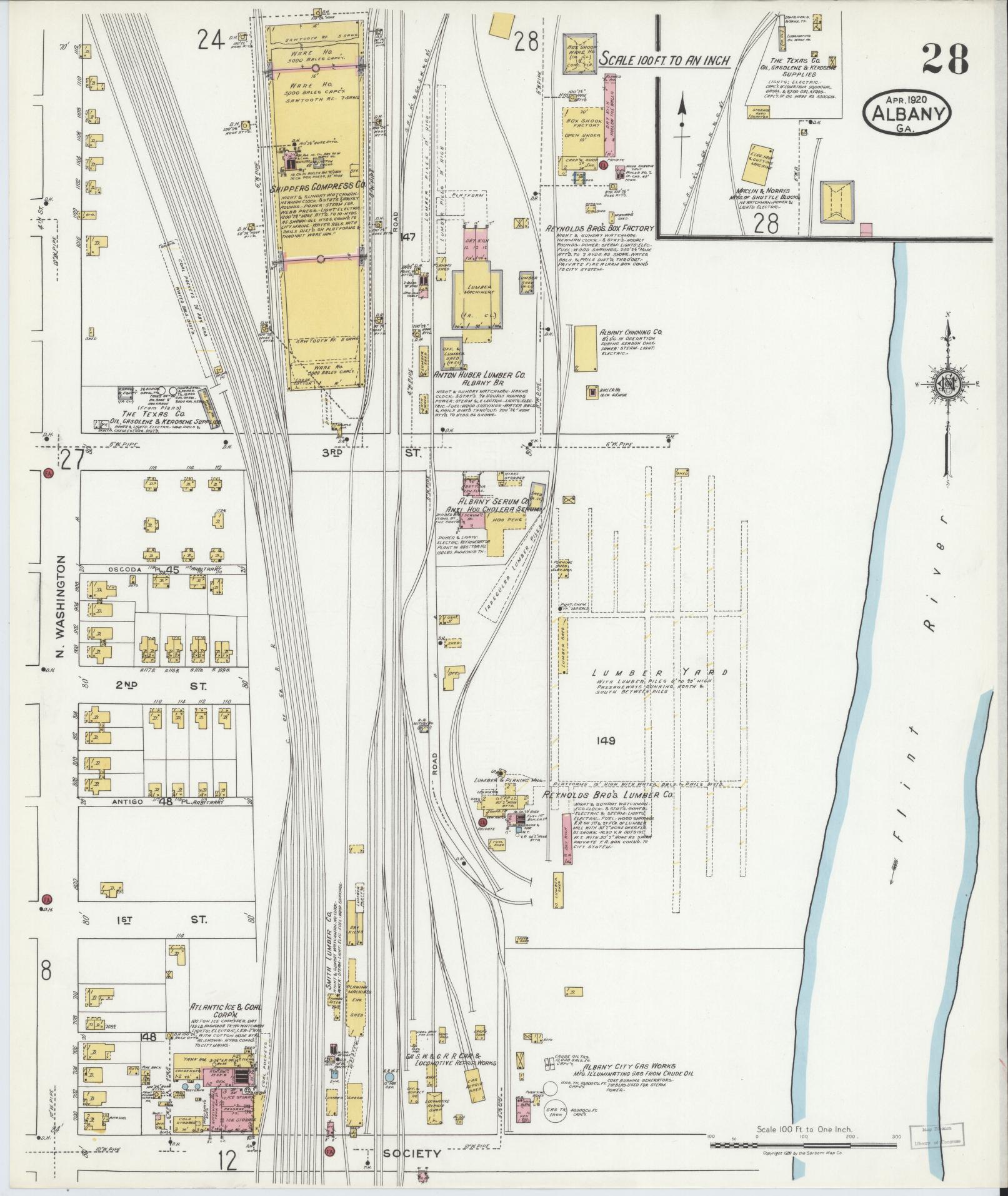 Sanborn Fire Insurance Map from Albany, Dougherty County, Georgia (1920), Sheet #0028 - Historic Sanborn Fire Insurance Map Print, vintage old map wall art, antique decor, genealogy gift, Georgia Georgia map