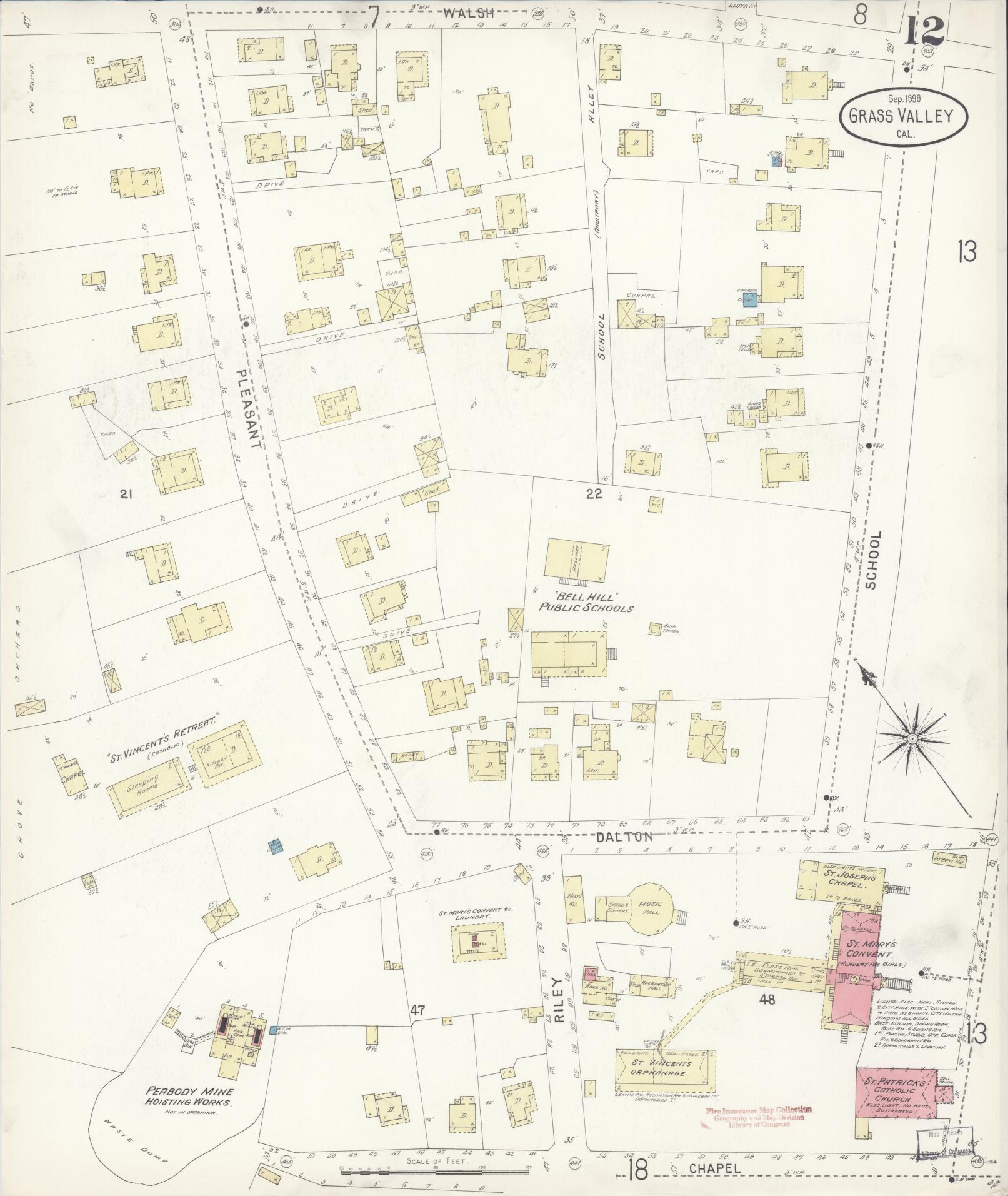 Sanborn Fire Insurance Map from Grass Valley, Nevada County, California (1898), Sheet #0012 - Complete Map Set gallery image, historic Sanborn map, vintage wall art, Grass Valley Nevada