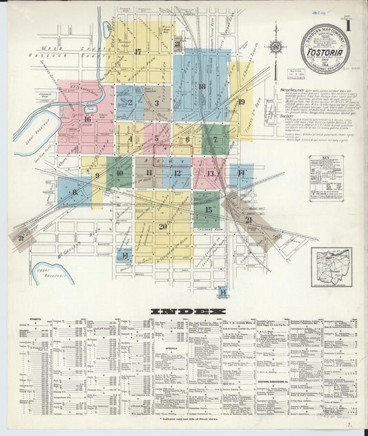 Sanborn Fire Insurance Map from Fostoria, Seneca, Hancock, And Wood Counties, Ohio (1914), Sheet #0001 - Complete Map Set gallery image, historic Sanborn map, vintage wall art, Ohio Ohio