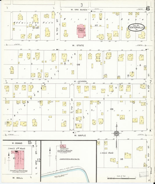 Sanborn Fire Insurance Map from Centerville, Appanoose County, Iowa (1913), Sheet #0006 - Historic Sanborn Fire Insurance Map Print, vintage old map wall art