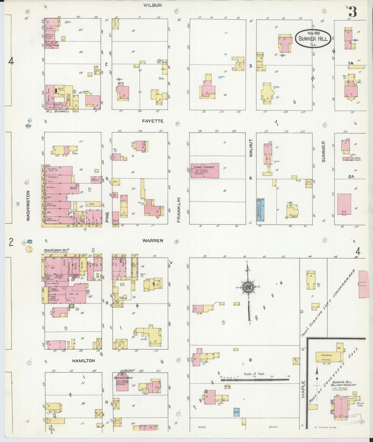 Sanborn Fire Insurance Map from Bunker Hill, Macoupin County, Illinois (1910), Sheet #0003 - Complete Map Set gallery image, historic Sanborn map, vintage wall art, Illinois Illinois