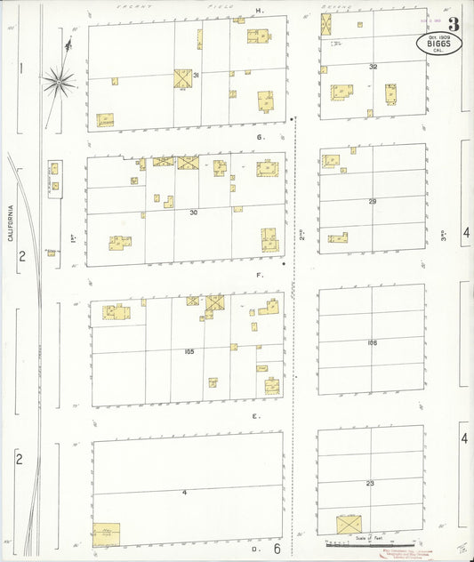 Sanborn Fire Insurance Map from Biggs, Butte County, California (1909), Sheet #0003 - Historic Sanborn Fire Insurance Map Print, vintage old map wall art, antique decor, genealogy gift, California California map