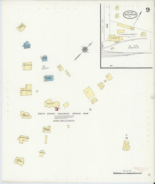 Sanborn Fire Insurance Map from Decatur, De Kalb County, Georgia (1911), Sheet #0009 - Historic Sanborn Fire Insurance Map Print, vintage old map wall art, antique decor, genealogy gift, Georgia Georgia map