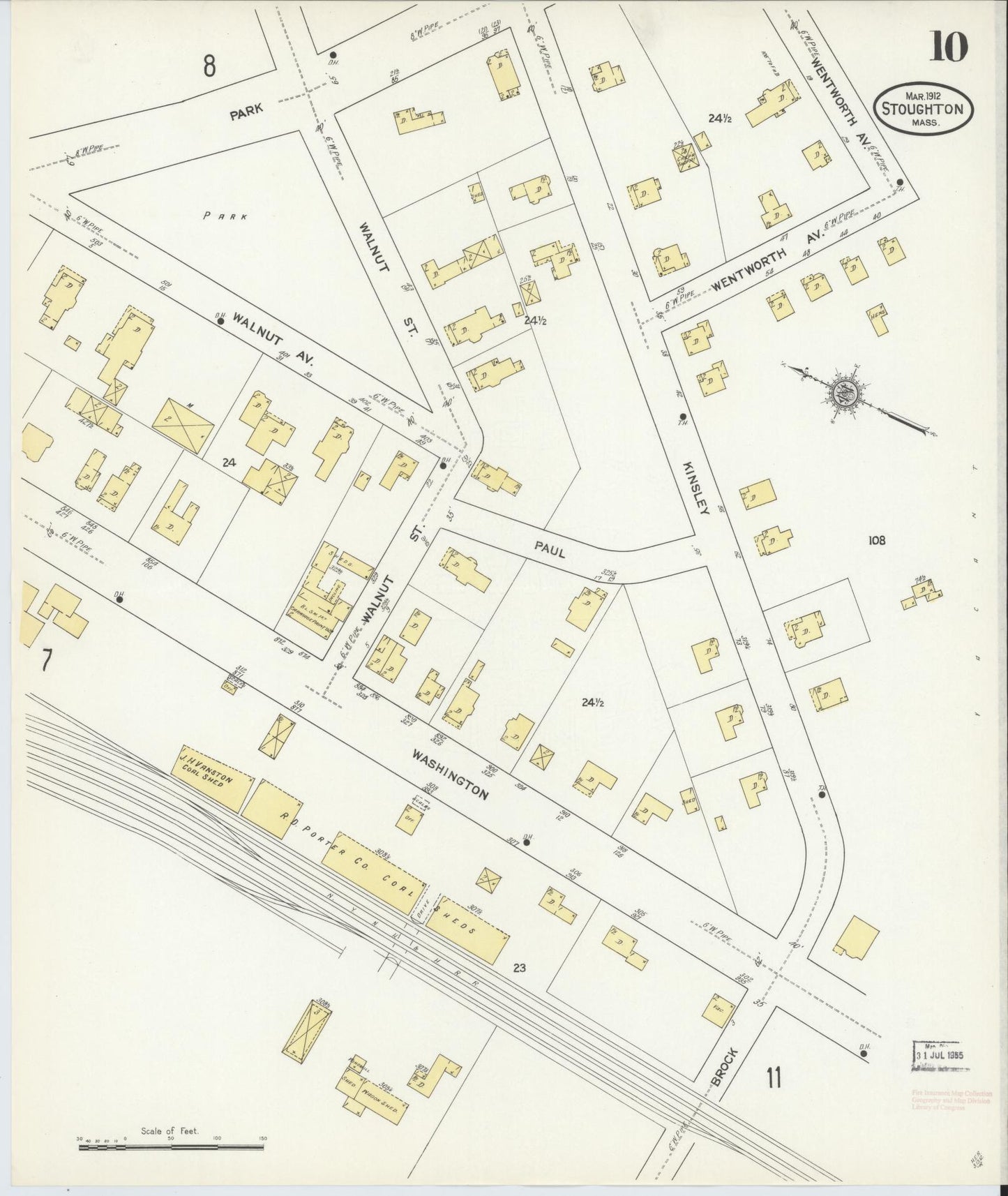 Sanborn Fire Insurance Map from Stoughton, Norfolk County, Massachusetts (1912), Sheet #0010 - Complete Map Set gallery image, historic Sanborn map, vintage wall art, Massachusetts Massachusetts