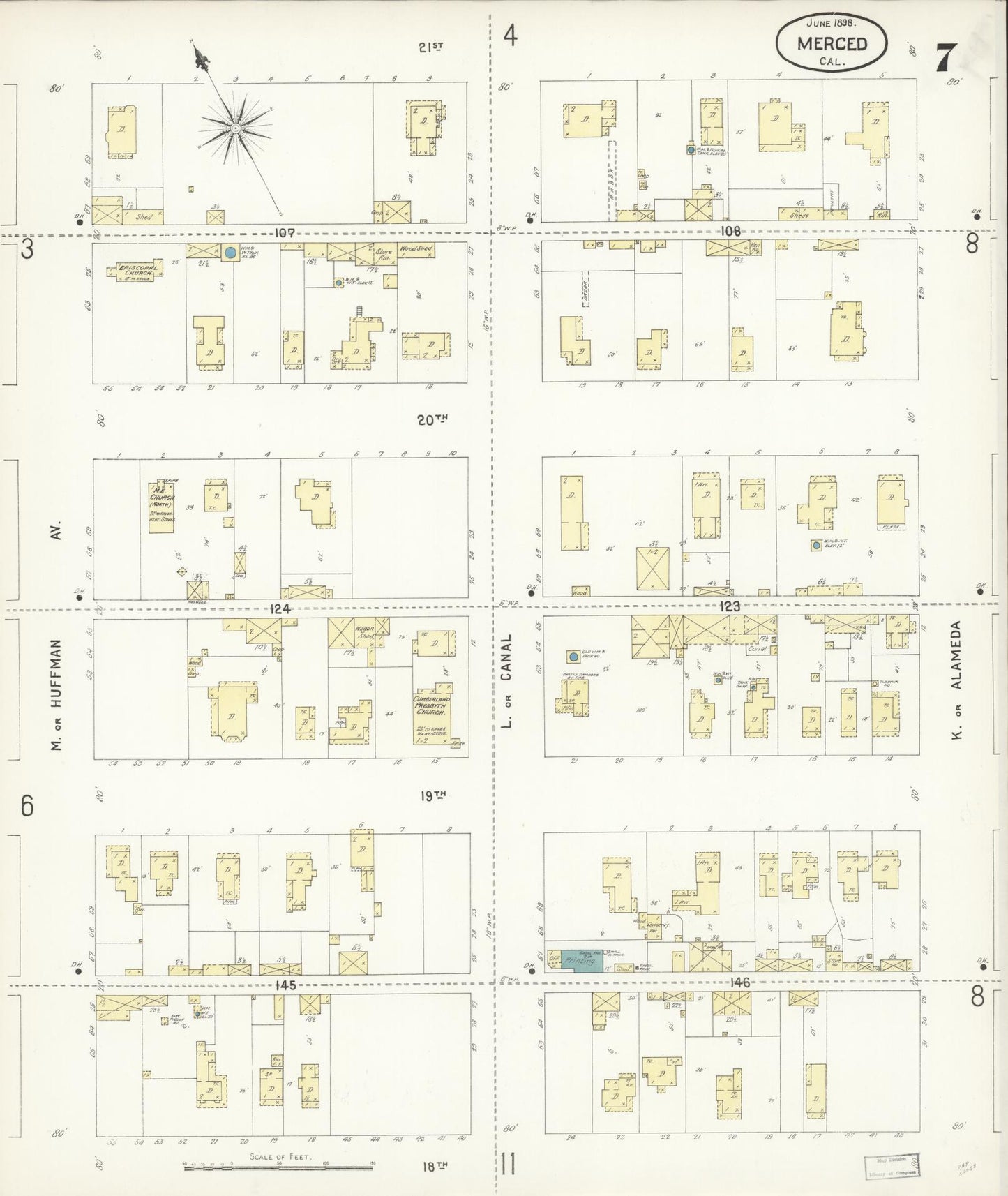 Sanborn Fire Insurance Map from Merced, Merced County, California (1898), Sheet #0007 - Historic Sanborn Fire Insurance Map Print, vintage old map wall art, antique decor, genealogy gift, California California map