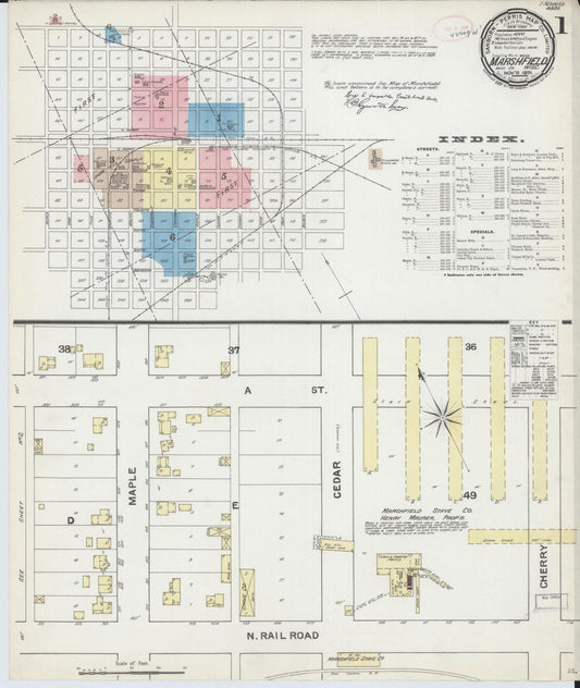 Sanborn Fire Insurance Map from Marshfield, Wood County, Wisconsin (1891), Sheet #0001 - Complete Map Set gallery image, historic Sanborn map, vintage wall art, Wisconsin Wisconsin