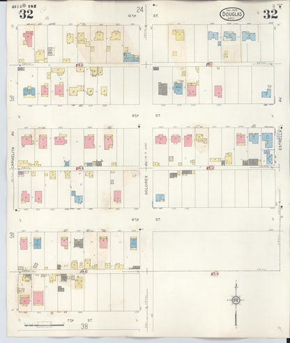 Sanborn Fire Insurance Map from Douglas, Cochise County, Arizona (1947), Sheet #0032 - Complete Map Set gallery image, historic Sanborn map, vintage wall art, Arizona Arizona