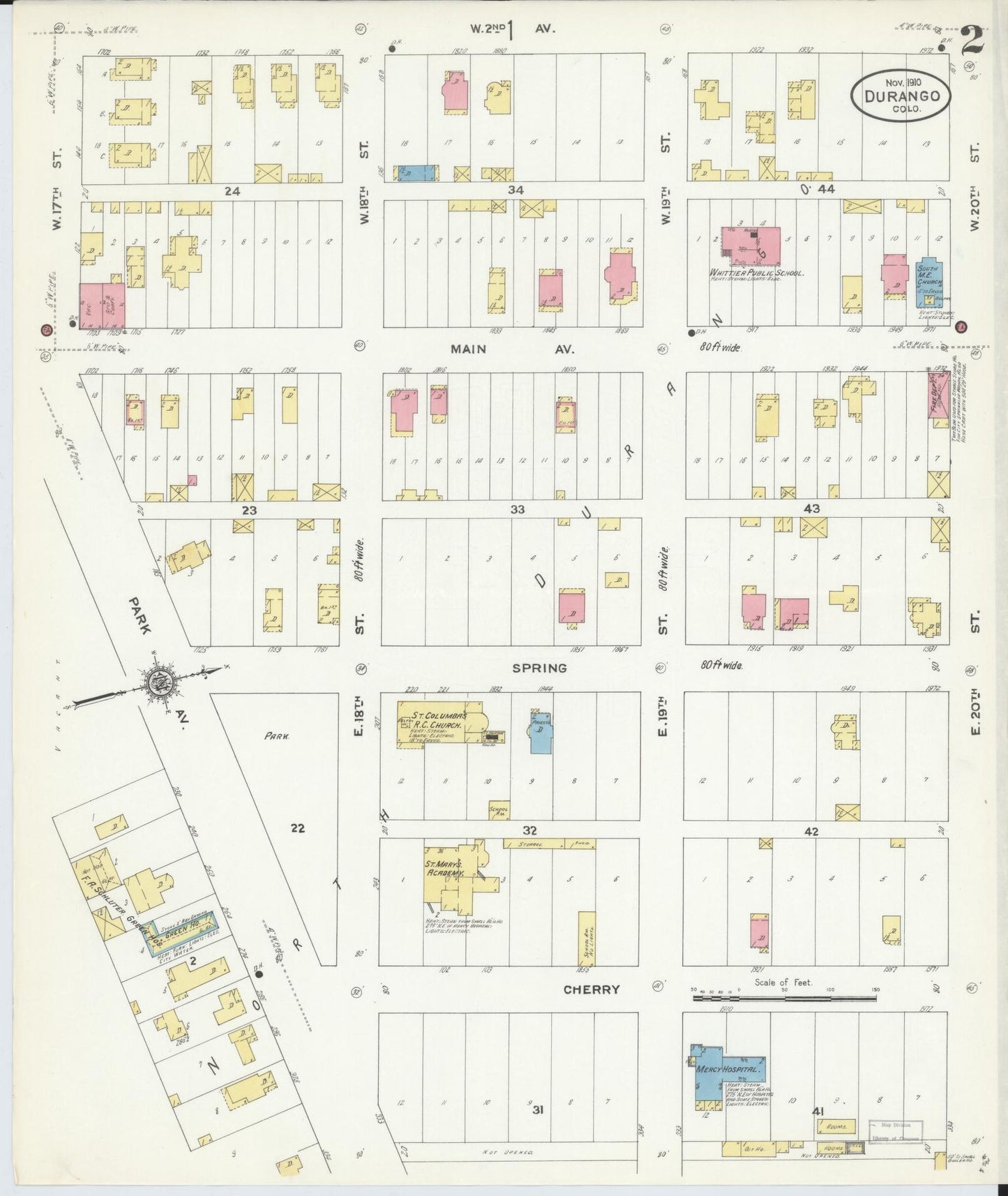 Sanborn Fire Insurance Map from Durango, La Plata County, Colorado (1910), Sheet #0002 - Complete Map Set gallery image, historic Sanborn map, vintage wall art, Colorado Colorado